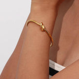 18K Plated Knot Cuff Bangle Bracelet Stainless Steel Waterproof Jewelry