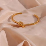 18K Plated Knot Cuff Bangle Bracelet Stainless Steel Waterproof Jewelry