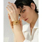 Stainless Steel 18k Wide Cuff Bracelet Bangle Tiger Stone Geometric Jewelry
