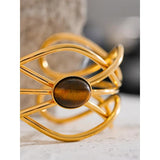 Stainless Steel 18k Wide Cuff Bracelet Bangle Tiger Stone Geometric Jewelry