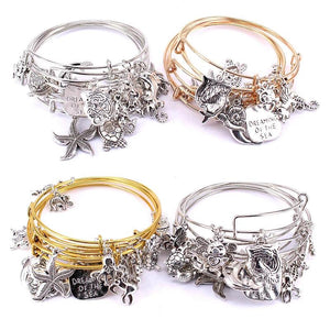 Marine Life Charm Bracelet Set, Dolphin Turtle Starfish Jewelry