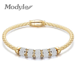Silver Leather Rope Stainless Steel Bracelet for Women