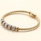 Silver Leather Rope Stainless Steel Bracelet for Women