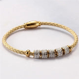 Silver Leather Rope Stainless Steel Bracelet for Women