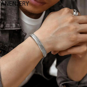 Silver Wave Pattern Scripture Cuff Bracelet Retro Hand Jewelry