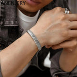 Silver Wave Pattern Scripture Cuff Bracelet Retro Hand Jewelry