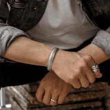 Silver Wave Pattern Scripture Cuff Bracelet Retro Hand Jewelry