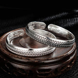 Silver Wave Pattern Scripture Cuff Bracelet Retro Hand Jewelry