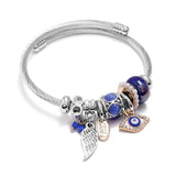 Evil Eye Wing Charms Cuff Bracelet Stainless Steel Wire Bangle Silver