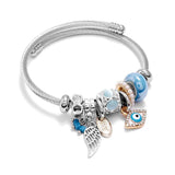 Evil Eye Wing Charms Cuff Bracelet Stainless Steel Wire Bangle Silver