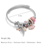 Evil Eye Wing Charms Cuff Bracelet Stainless Steel Wire Bangle Silver