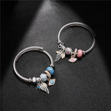 Evil Eye Wing Charms Cuff Bracelet Stainless Steel Wire Bangle Silver