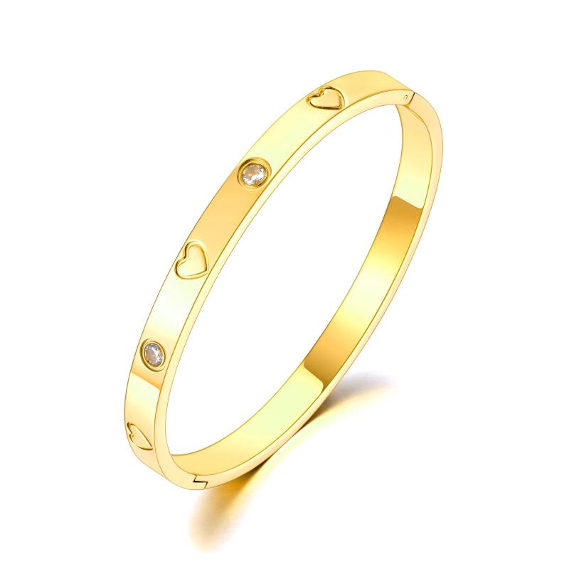 CZ Heart Bangle Plated Love Stainless Bracelet