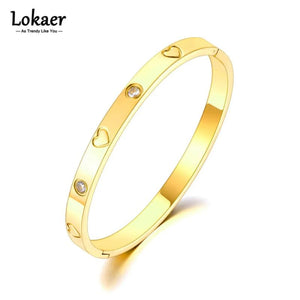 CZ Heart Bangle Plated Love Stainless Bracelet