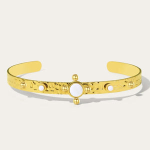 YACHAN Stainless Steel 6MM Bangle Bracelet Natural Stone 14K