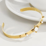 YACHAN Stainless Steel 6MM Bangle Bracelet Natural Stone 14K