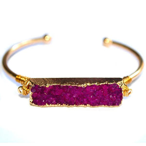 Square Druzy Stone Cuff Bracelets Women Boho Wire Wrapped Stackable Bangle