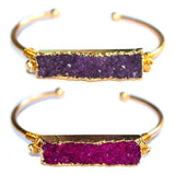 Square Druzy Stone Cuff Bracelets Women Boho Wire Wrapped Stackable Bangle