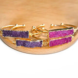 Square Druzy Stone Cuff Bracelets Women Boho Wire Wrapped Stackable Bangle