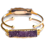 Square Druzy Stone Cuff Bracelets Women Boho Wire Wrapped Stackable Bangle