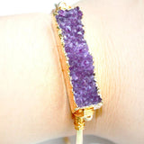 Square Druzy Stone Cuff Bracelets Women Boho Wire Wrapped Stackable Bangle