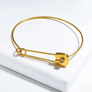 Peri'sbox Safety Pin & Chain Bangles Set Minimalist Titanium Steel Jewelry