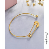 Peri'sbox Safety Pin & Chain Bangles Set Minimalist Titanium Steel Jewelry