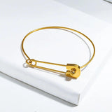 Peri'sbox Safety Pin & Chain Bangles Set Minimalist Titanium Steel Jewelry