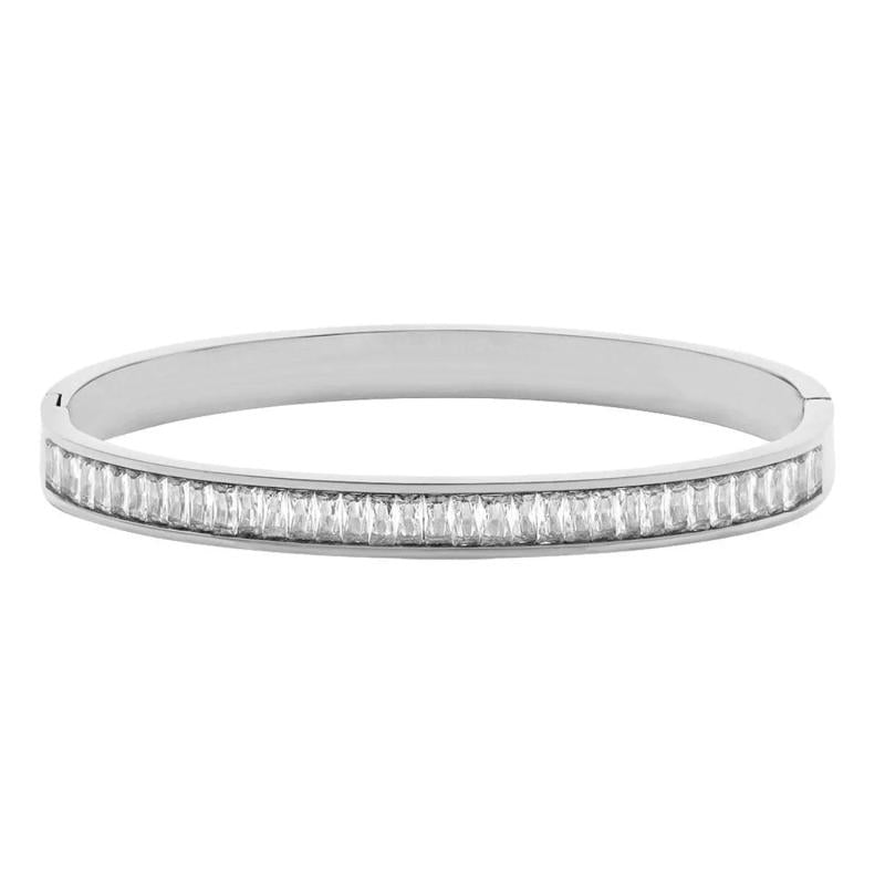 Vintage Stainless Steel Bangle Bracelet DIY Alphanumeric Zircon Inlaid Jewelry
