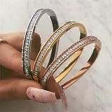 Vintage Stainless Steel Bangle Bracelet DIY Alphanumeric Zircon Inlaid Jewelry
