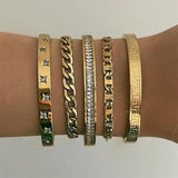 Vintage Stainless Steel Bangle Bracelet DIY Alphanumeric Zircon Inlaid Jewelry