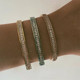 Vintage Stainless Steel Bangle Bracelet DIY Alphanumeric Zircon Inlaid Jewelry