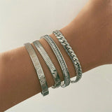 Vintage Stainless Steel Bangle Bracelet DIY Alphanumeric Zircon Inlaid Jewelry