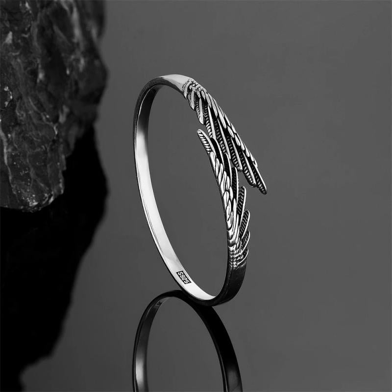 Retro Feather Wings Cuff Bangle Tibetan Silver Adjustable Bracelet