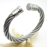 Stainless Steel Wire Twist Cable Cuff Bracelet Men Women Bangle
