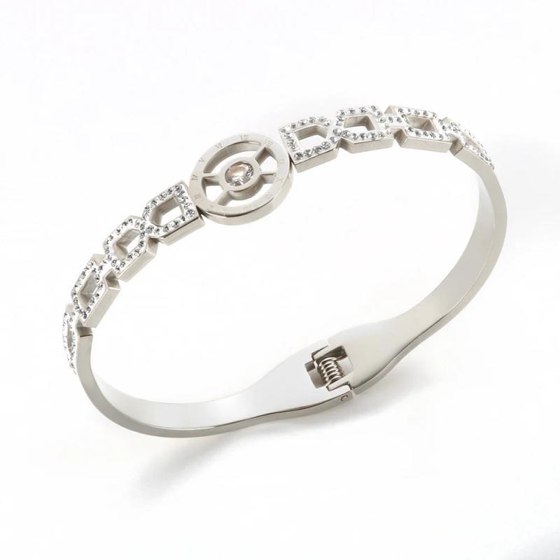 Geometric Clay CZ Crystal Bracelets Roman Numerals Bangles for Women Men
