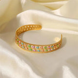 Youthway Stainless Steel Bangle- Green Metal Golden Charm