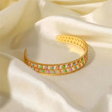 Youthway Stainless Steel Bangle- Green Metal Golden Charm