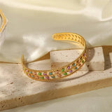Youthway Stainless Steel Bangle- Green Metal Golden Charm