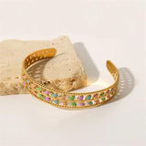 Youthway Stainless Steel Bangle- Green Metal Golden Charm