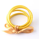 Buddhist Charm Bracelet Set 5Pcs 6mm Thin Symbol Silicone Bangle Lucky Gift