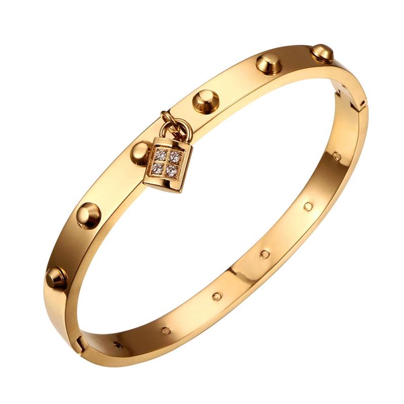 Crystal Rhinestone Lock Bracelet Bangle Stainless Steel Cuff Bangles Jewelry
