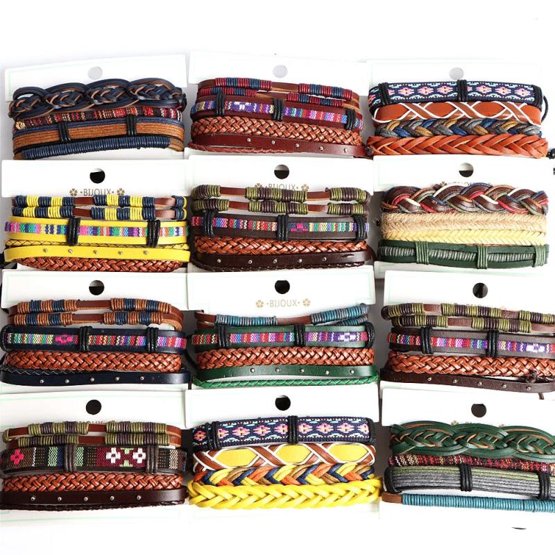 Vintage Braided Bangle Leather Bracelet Set