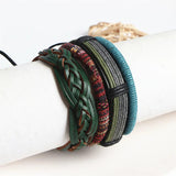 Vintage Braided Bangle Leather Bracelet Set