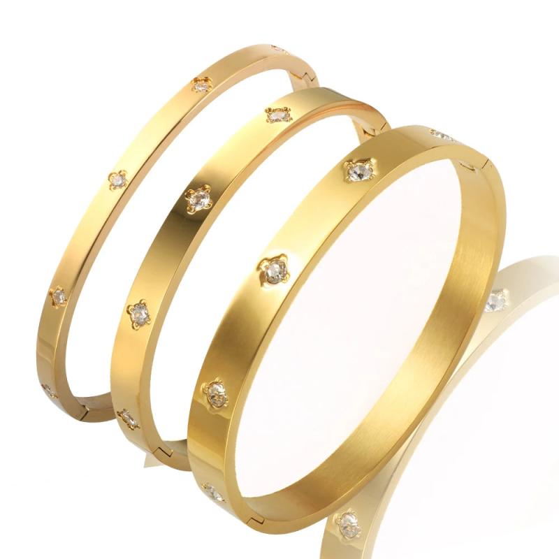CZ Women Crystal Bracelets Stainless Steel Cuff Love Bangles