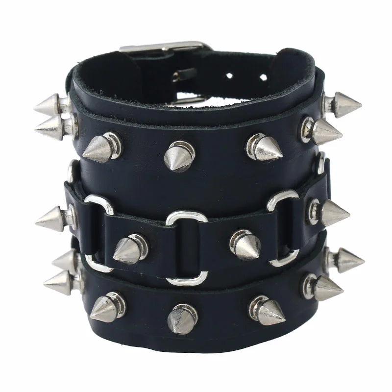 Unisex Spike Studded Rock Punk Biker Leather Bracelet