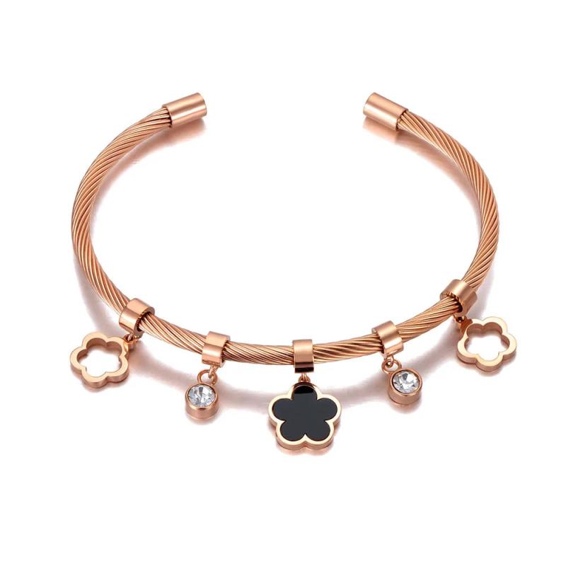Acrylic Flower Charm Bracelet Bangle Stainless Steel CZ Crystal