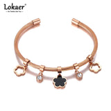 Acrylic Flower Charm Bracelet Bangle Stainless Steel CZ Crystal