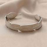 Adjustable Stainless Steel Feather Cuff Bracelet Vintage Bangle