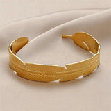 Adjustable Stainless Steel Feather Cuff Bracelet Vintage Bangle